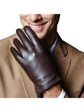 Mens Leather Brown Gloves Winter Warm Lining  Driving Gloves